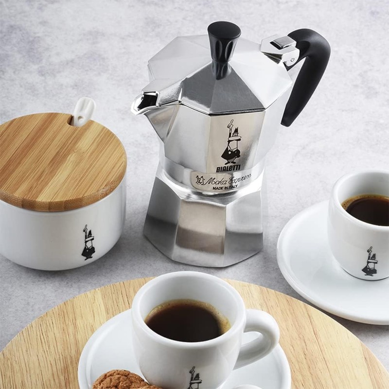 Bialetti Caffettiera Moka Express, Manico anti scottatura, Non adatta a induzione, 1 Tazze (60 ml), Alluminio - 1 Tazza