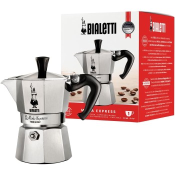 Bialetti Caffettiera Moka Express, Manico anti scottatura, Non adatta a induzione, 1 Tazze (60 ml), Alluminio - 1 Tazza