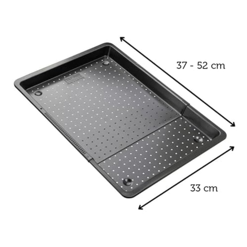 Zenker Piastra Forata Estensibile da 37 a 52 cm, con sistema di bloccaggio automatico, bordo XXL da 3 cm In acciaio Carbon Steel rivestito in antiaderente Teflon Classic Linea Black Metallic