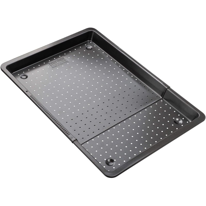 Zenker Piastra Forata Estensibile da 37 a 52 cm, con sistema di bloccaggio automatico, bordo XXL da 3 cm In acciaio Carbon Steel rivestito in antiaderente Teflon Classic Linea Black Metallic