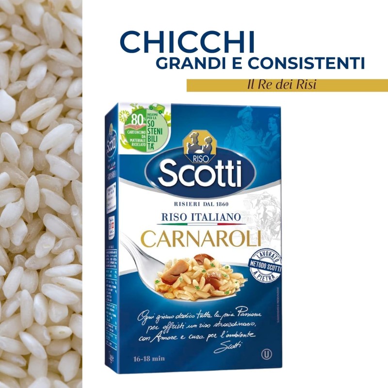 Riso Scotti - Riso Carnaroli - Riso per Risotti Superfino Pronto in 16' - 1 kg - 1 kg (Confezione da 1)
