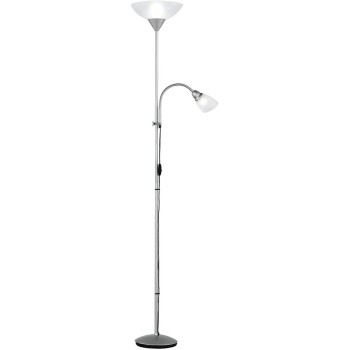 Reality Leuchten Reality R4393-87 Erzwo Piantana, 1xE27 150 W/1xE14 40 W LED, Metallo, Titanio/Bianco, 180 cm, 1 Unità (Confezione da 1) - Titanio