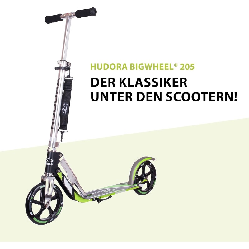 HUDORA BigWheel 205 Pure Scooter, Monopattino per bambini e adulti, Scooter a partire dai 6 anni, City Roller fino a 100 kg, Pieghevole e regolabile in altezza - grigio/verde HUDORA BigWheel 205 Pure Scooter, Monopattino per bambini e adulti, Scooter a partire dai 6 anni, City Roller fino a 100 kg, Pieghevole e regolabile in altezza - grigio/verde