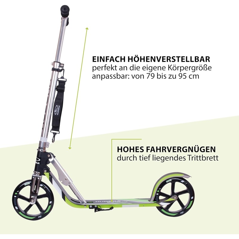 HUDORA BigWheel 205 Pure Scooter, Monopattino per bambini e adulti, Scooter a partire dai 6 anni, City Roller fino a 100 kg, Pieghevole e regolabile in altezza - grigio/verde HUDORA BigWheel 205 Pure Scooter, Monopattino per bambini e adulti, Scooter a partire dai 6 anni, City Roller fino a 100 kg, Pieghevole e regolabile in altezza - grigio/verde