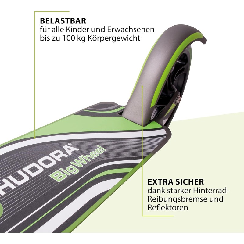 HUDORA BigWheel 205 Pure Scooter, Monopattino per bambini e adulti, Scooter a partire dai 6 anni, City Roller fino a 100 kg, Pieghevole e regolabile in altezza - grigio/verde HUDORA BigWheel 205 Pure Scooter, Monopattino per bambini e adulti, Scooter a partire dai 6 anni, City Roller fino a 100 kg, Pieghevole e regolabile in altezza - grigio/verde