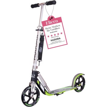 HUDORA BigWheel 205 Pure Scooter, Monopattino per bambini e adulti, Scooter a partire dai 6 anni, City Roller fino a 100 kg, Pieghevole e regolabile in altezza - grigio/verde