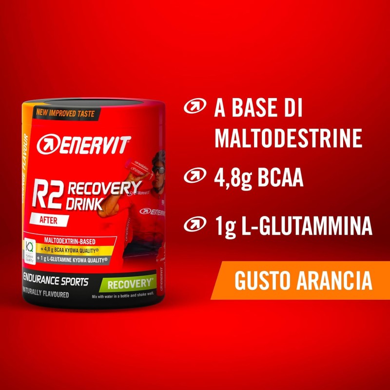 Enervit, R2 Recovery Drink, Integratore Gusto Arancia, Ideale per il Recupero Post Allenamenti Intensi, con Tiamina e Vitamina B6, Barattolo da 400 Grammi