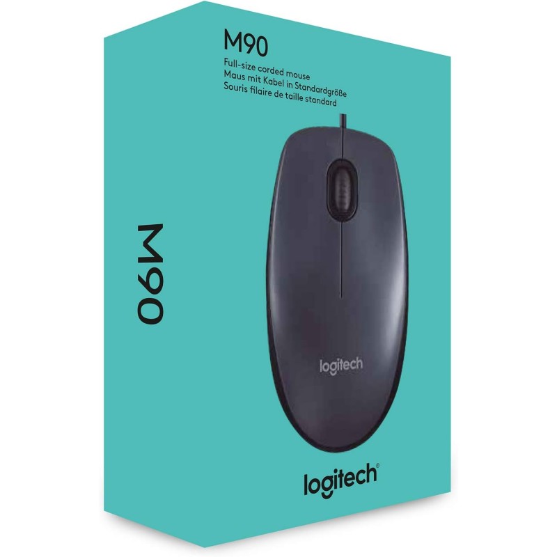 Logitech M90 Mouse USB Cablato, 1000 DPI, Mouse Ambidestro, Compatibile con PC/Mac/Laptop, Grigio - taille unique