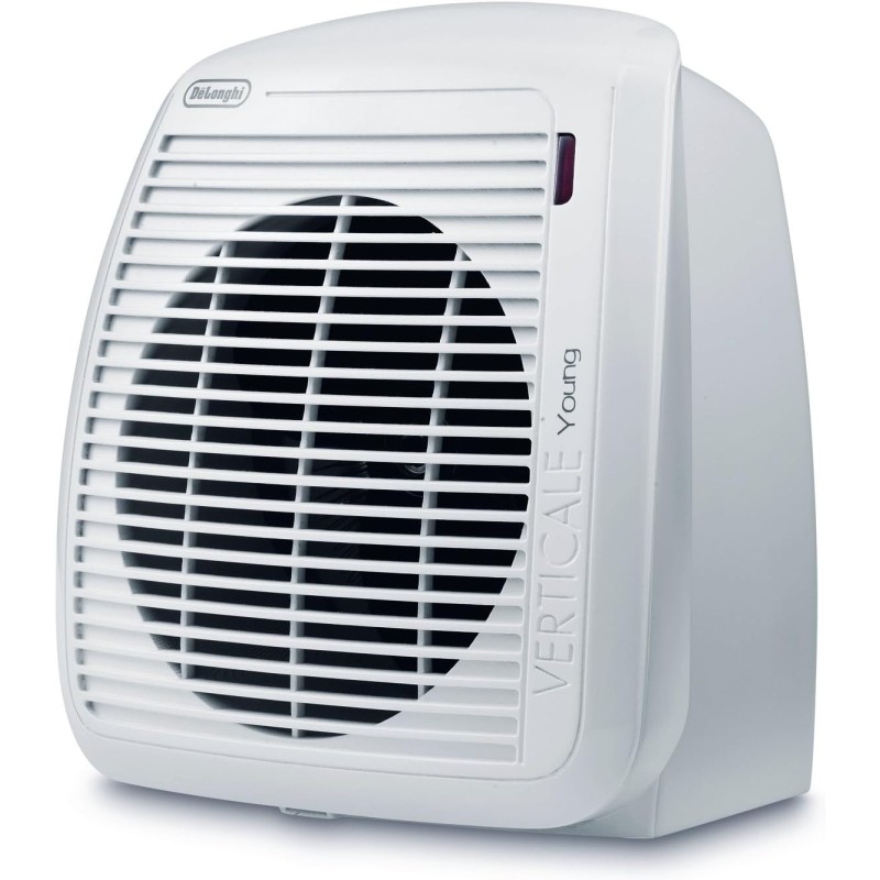 De'Longhi HVY1020 Termoventilatore verticale Young, Silenzioso e leggero, Protezione antigoccia, Maniglia, Dispositivo di sicurezza, Luce, Protezione antigelo, Piccole dimensioni, 2000watt, Bianco
