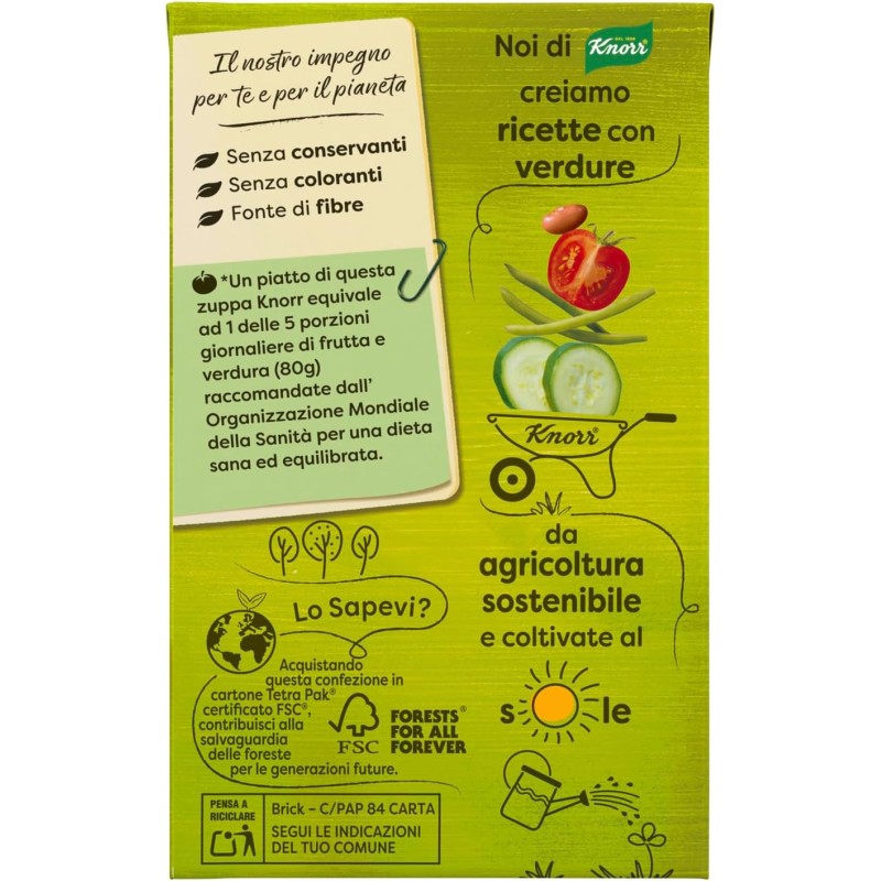 Knorr Minestrone Tradizionale, Piatti Pronti Knorr con Ingredienti 100% Naturali, Senza Coloranti e Senza Conservanti, Fonte di Fibre, Vegano, Confezione da 500ml - 500 ml (Confezione da 1)