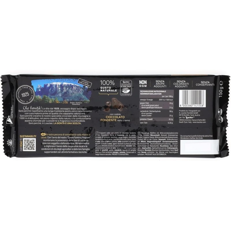 Loacker - Wafer Thins Fondente - Wafer Sottile e Fragrante con due Strati di Cialde Farcite con uno Strato di Crema al Cioccolato Fondente – Colazione - Merenda e Snack - 1 Confezione da 150g Loacker - Wafer Thins Fondente - Wafer Sottile e Fragrante con due Strati di Cialde Farcite con uno Strato di Crema al Cioccolato Fondente – Colazione - Merenda e Snack - 1 Confezione da 150g