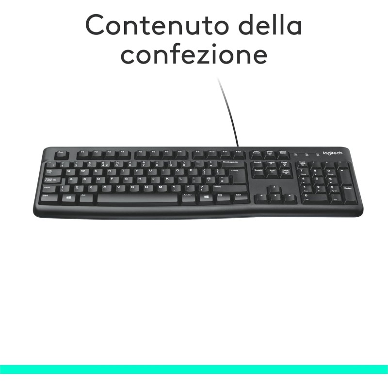 Logitech K120 Tastiera con Cavo per Windows, USB Plug-and-Play, Dimensioni Standard, Resistente agli Schizzi, Barra Spaziatrice Curva, Compatibile con PC, Laptop, Layout Italiano QWERTY - Nero Logitech K120 Tastiera con Cavo per Windows, USB Plug-and-Play, Dimensioni Standard, Resistente agli Schizzi, Barra Spaziatrice Curva, Compatibile con PC, Laptop, Layout Italiano QWERTY - Nero