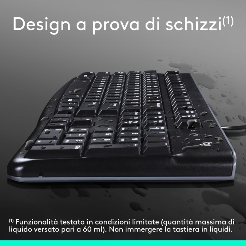 Logitech K120 Tastiera con Cavo per Windows, USB Plug-and-Play, Dimensioni Standard, Resistente agli Schizzi, Barra Spaziatrice Curva, Compatibile con PC, Laptop, Layout Italiano QWERTY - Nero Logitech K120 Tastiera con Cavo per Windows, USB Plug-and-Play, Dimensioni Standard, Resistente agli Schizzi, Barra Spaziatrice Curva, Compatibile con PC, Laptop, Layout Italiano QWERTY - Nero