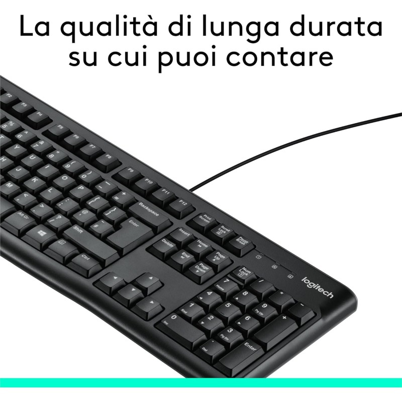 Logitech K120 Tastiera con Cavo per Windows, USB Plug-and-Play, Dimensioni Standard, Resistente agli Schizzi, Barra Spaziatrice Curva, Compatibile con PC, Laptop, Layout Italiano QWERTY - Nero Logitech K120 Tastiera con Cavo per Windows, USB Plug-and-Play, Dimensioni Standard, Resistente agli Schizzi, Barra Spaziatrice Curva, Compatibile con PC, Laptop, Layout Italiano QWERTY - Nero