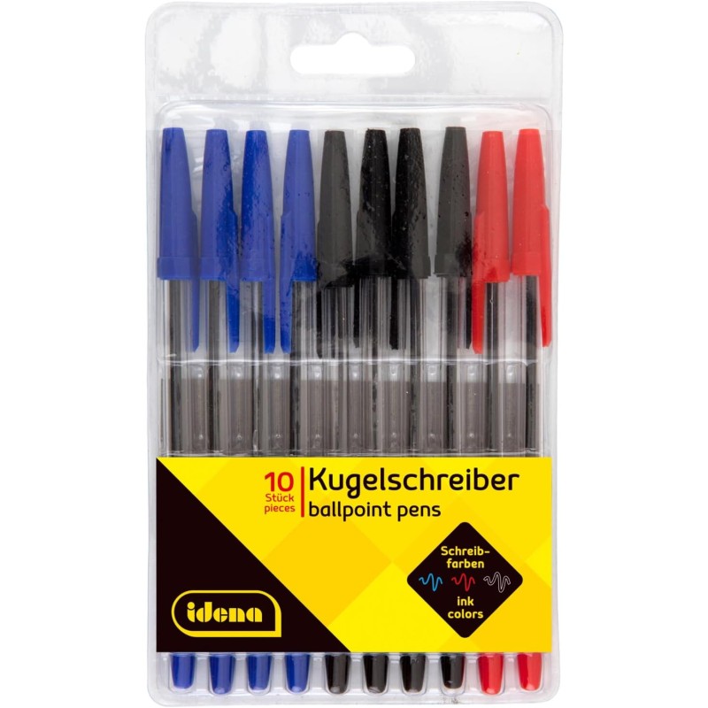 Idena 500234 - Penna a sfera, 10 pezzi, colori di scrittura assortiti