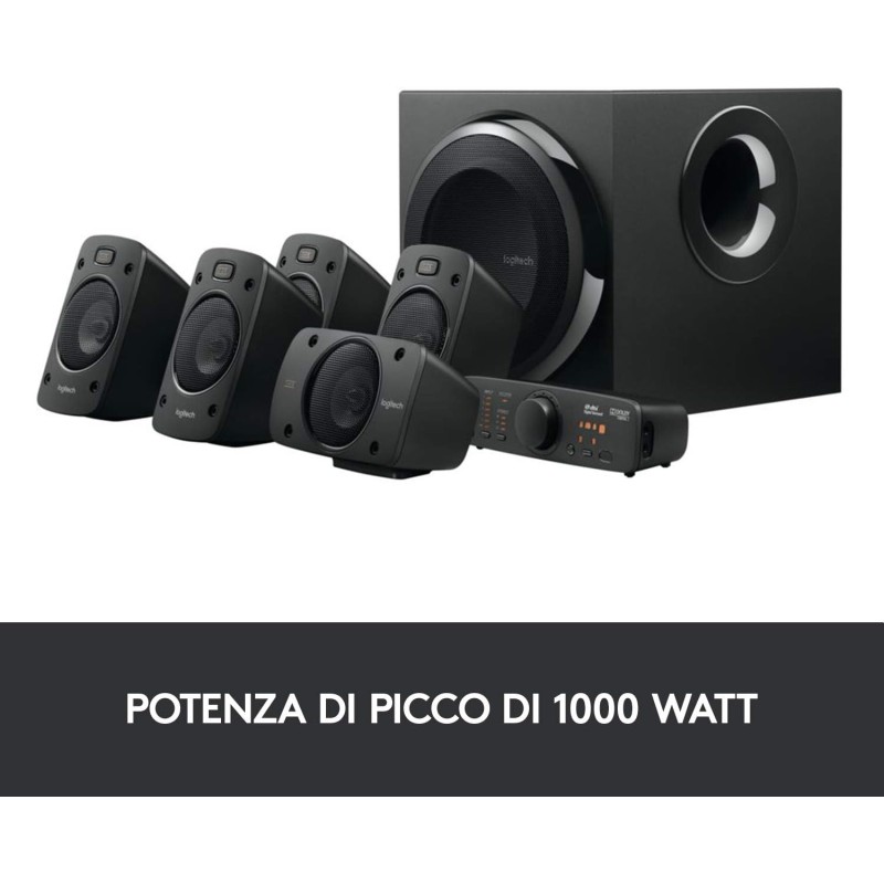 Logitech Z906 5.1 Sistema di Altoparlanti Audio Dolby Surround, Certificato THX, Dolby e DTS, Potenza 1000 Watt, Multidispositivo, Con Telecomando, Presa EU/IT, PC/PS4/Xbox/TV/Smartphone/Tablet Logitech Z906 5.1 Sistema di Altoparlanti Audio Dolby Surround, Certificato THX, Dolby e DTS, Potenza 1000 Watt, Multidispositivo, Con Telecomando, Presa EU/IT, PC/PS4/Xbox/TV/Smartphone/Tablet