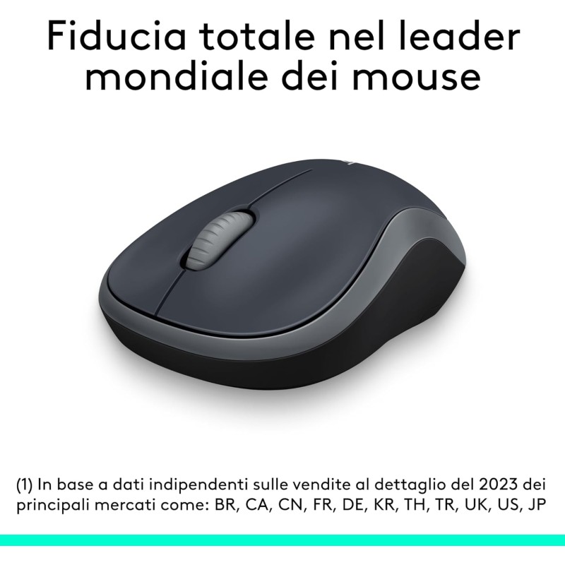 Logitech M185 Mouse Wireless, 2,4 GHz con Mini Ricevitore USB, Durata Batteria di 12 Mesi, Tracciamento Ottico 1000 DPI, Ambidestro, Compatibile con PC, Mac, Laptop - Grigio - Grigio Logitech M185 Mouse Wireless, 2,4 GHz con Mini Ricevitore USB, Durata Batteria di 12 Mesi, Tracciamento Ottico 1000 DPI, Ambidestro, Compatibile con PC, Mac, Laptop - Grigio - Grigio