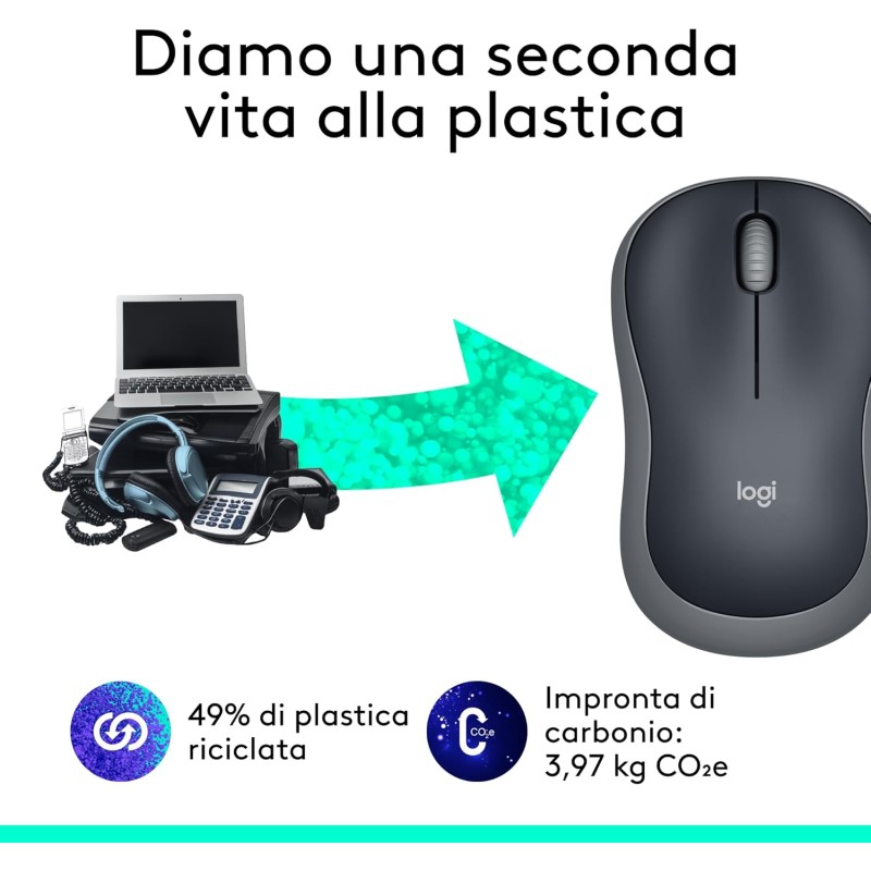 Logitech M185 Mouse Wireless, 2,4 GHz con Mini Ricevitore USB, Durata Batteria di 12 Mesi, Tracciamento Ottico 1000 DPI, Ambidestro, Compatibile con PC, Mac, Laptop - Grigio - Grigio Logitech M185 Mouse Wireless, 2,4 GHz con Mini Ricevitore USB, Durata Batteria di 12 Mesi, Tracciamento Ottico 1000 DPI, Ambidestro, Compatibile con PC, Mac, Laptop - Grigio - Grigio
