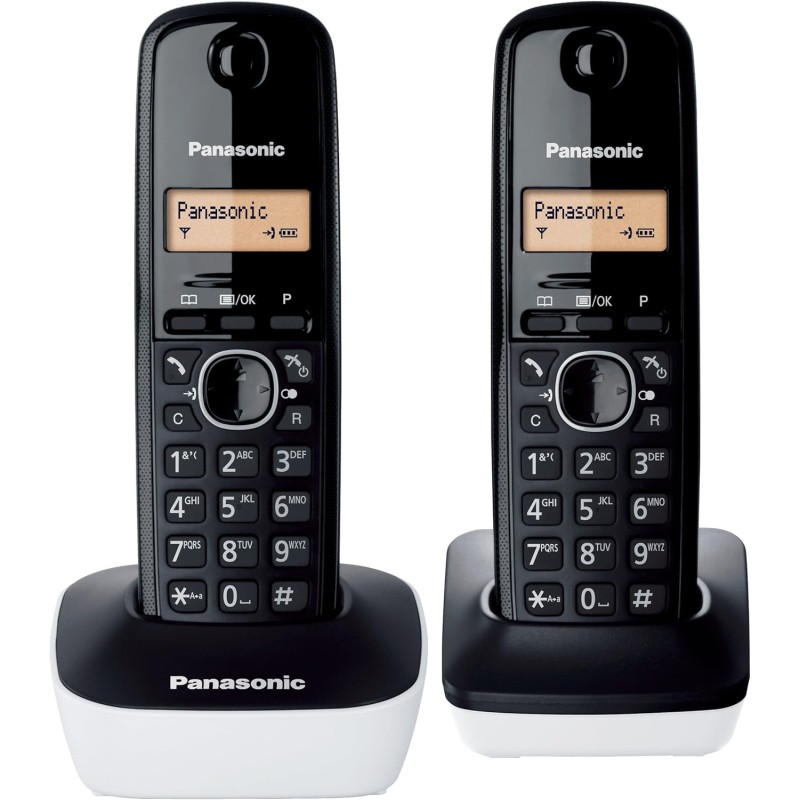 Panasonic KX-TG1612JTW Telefono Cordless DECT Doppio con Base Montabile a Parete, Rubrica da 50 voci, Nero/Bianco - Duo Bianco Panasonic KX-TG1612JTW Telefono Cordless DECT Doppio con Base Montabile a Parete, Rubrica da 50 voci, Nero/Bianco - Duo Bianco