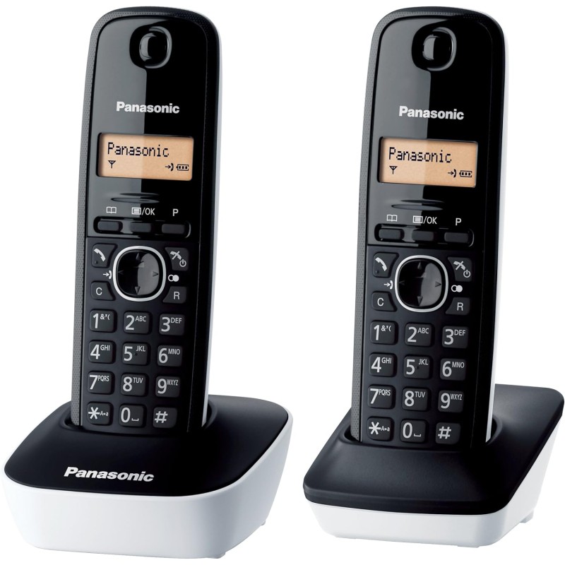 Panasonic KX-TG1612JTW Telefono Cordless DECT Doppio con Base Montabile a Parete, Rubrica da 50 voci, Nero/Bianco - Duo Bianco Panasonic KX-TG1612JTW Telefono Cordless DECT Doppio con Base Montabile a Parete, Rubrica da 50 voci, Nero/Bianco - Duo Bianco