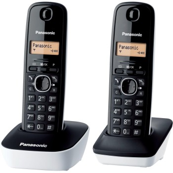Panasonic KX-TG1612JTW Telefono Cordless DECT Doppio con Base Montabile a Parete, Rubrica da 50 voci, Nero/Bianco - Duo Bianco