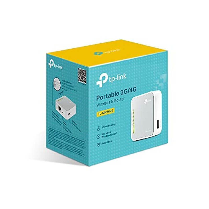 Tp-Link Tl-Mr3020 3G/4G Router Wi-Fi Portatile Wireless 300Mbps, Porta Usb 2.0, Bianco, ‎7.37 x 2.29 x 6.6 cm; 60 grammi