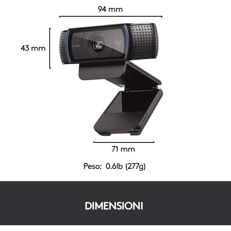 Logitech C920 HD Pro Webcam, Videochiamata Full HD 1080p/30fps, Audio Stereo Chiaro, Correzione Luce HD, Funziona con Skype, Zoom, FaceTime, Hangouts, PC, Mac, Laptop, Tablet, Chromebook - Nero Logitech C920 HD Pro Webcam, Videochiamata Full HD 1080p/30fps, Audio Stereo Chiaro, Correzione Luce HD, Funziona con Skype, Zoom, FaceTime, Hangouts, PC, Mac, Laptop, Tablet, Chromebook - Nero