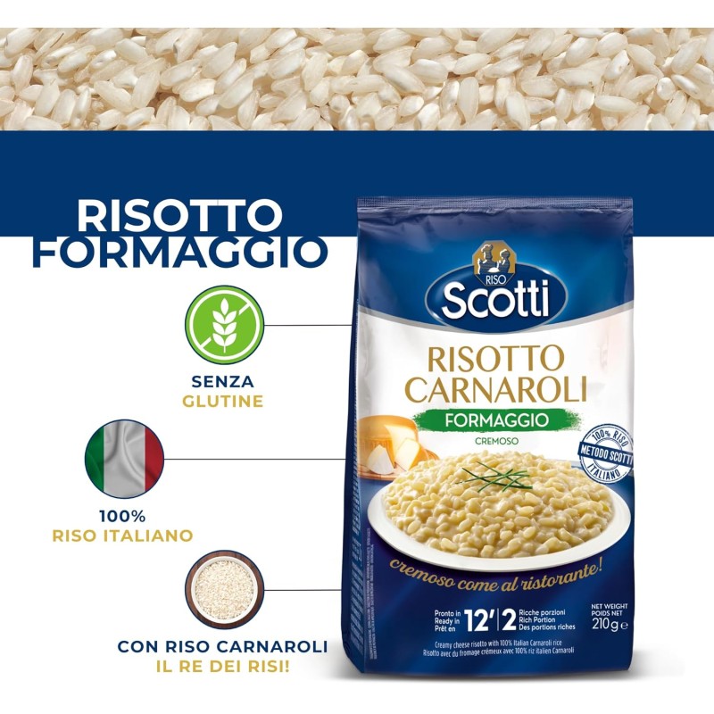 Riso Scotti, Risotto al Formaggio Cremoso, Riso Carnaroli con Formaggio, Senza Glutine, Pronto in 12 Minuti, 210 g - 210 g (Confezione da 1)