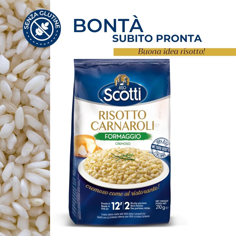 Riso Scotti, Risotto al Formaggio Cremoso, Riso Carnaroli con Formaggio, Senza Glutine, Pronto in 12 Minuti, 210 g - 210 g (Confezione da 1)