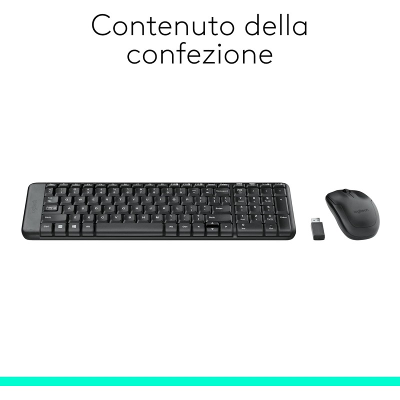 Logitech MK220 Combo Tastiera e Mouse Wireless Compatti per Windows, 2,4 GHz Wireless con Ricevitore USB Unifying, Durata Batteria di 24 Mesi, Compatibile con PC, Laptop, Layout Italiano QWERTY - Nero Logitech MK220 Combo Tastiera e Mouse Wireless Compatti per Windows, 2,4 GHz Wireless con Ricevitore USB Unifying, Durata Batteria di 24 Mesi, Compatibile con PC, Laptop, Layout Italiano QWERTY - Nero