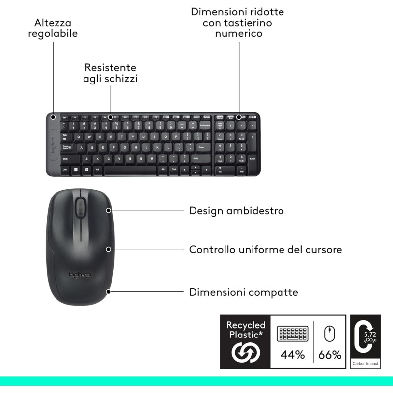 Logitech MK220 Combo Tastiera e Mouse Wireless Compatti per Windows, 2,4 GHz Wireless con Ricevitore USB Unifying, Durata Batteria di 24 Mesi, Compatibile con PC, Laptop, Layout Italiano QWERTY - Nero Logitech MK220 Combo Tastiera e Mouse Wireless Compatti per Windows, 2,4 GHz Wireless con Ricevitore USB Unifying, Durata Batteria di 24 Mesi, Compatibile con PC, Laptop, Layout Italiano QWERTY - Nero