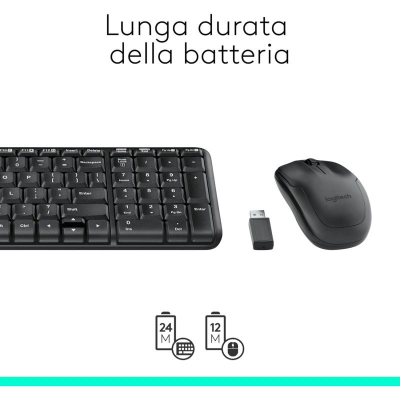 Logitech MK220 Combo Tastiera e Mouse Wireless Compatti per Windows, 2,4 GHz Wireless con Ricevitore USB Unifying, Durata Batteria di 24 Mesi, Compatibile con PC, Laptop, Layout Italiano QWERTY - Nero Logitech MK220 Combo Tastiera e Mouse Wireless Compatti per Windows, 2,4 GHz Wireless con Ricevitore USB Unifying, Durata Batteria di 24 Mesi, Compatibile con PC, Laptop, Layout Italiano QWERTY - Nero