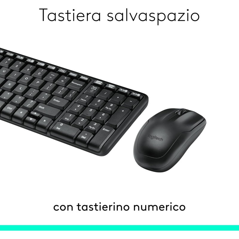 Logitech MK220 Combo Tastiera e Mouse Wireless Compatti per Windows, 2,4 GHz Wireless con Ricevitore USB Unifying, Durata Batteria di 24 Mesi, Compatibile con PC, Laptop, Layout Italiano QWERTY - Nero Logitech MK220 Combo Tastiera e Mouse Wireless Compatti per Windows, 2,4 GHz Wireless con Ricevitore USB Unifying, Durata Batteria di 24 Mesi, Compatibile con PC, Laptop, Layout Italiano QWERTY - Nero