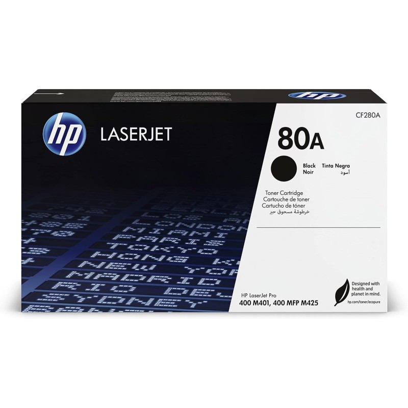 HP 80A CF280A, Cartuccia Toner Originale HP da 2560 Pagine, Compatibile con le Stampanti HP LaserJet Pro 400 M401a, M401d, M401dn, M402dne, M401dw, MFP M425dn e M425dw, Nero