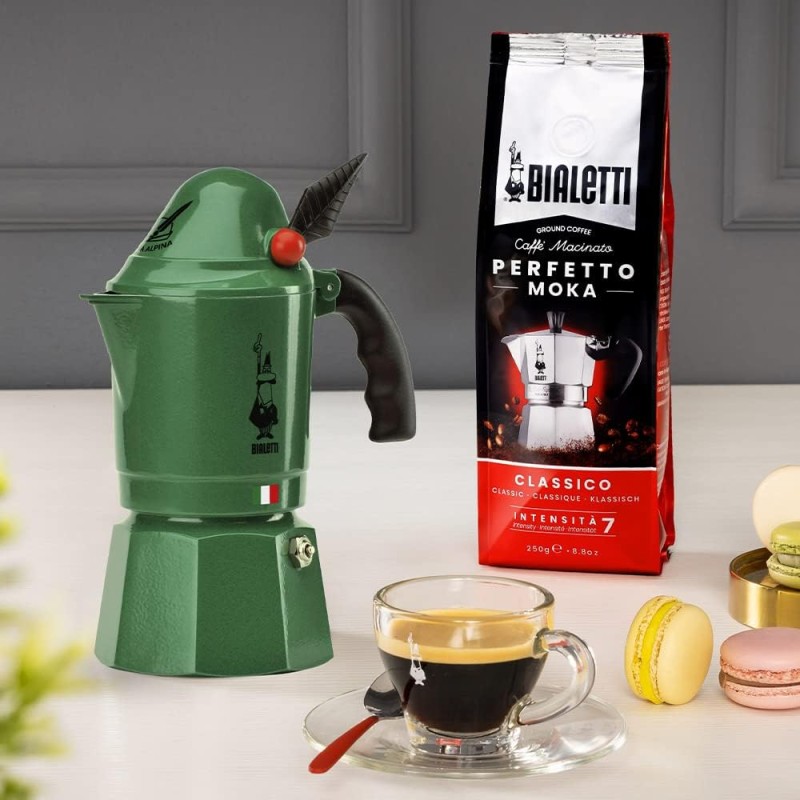 Bialetti Alpina New Break Coffee Maker, Anti-Scald Handle, In Honor Of The Alpine Body, Not Suitable For Induction, 3 Cups (130 ml), Aluminium, Green