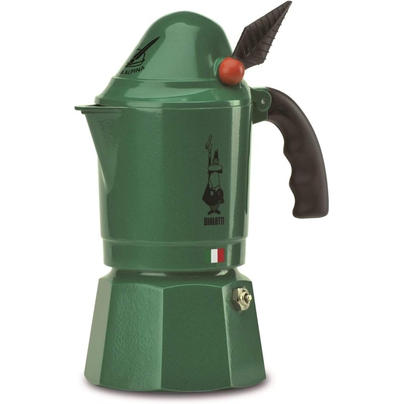 Bialetti Alpina New Break Coffee Maker, Anti-Scald Handle, In Honor Of The Alpine Body, Not Suitable For Induction, 3 Cups (130 ml), Aluminium, Green