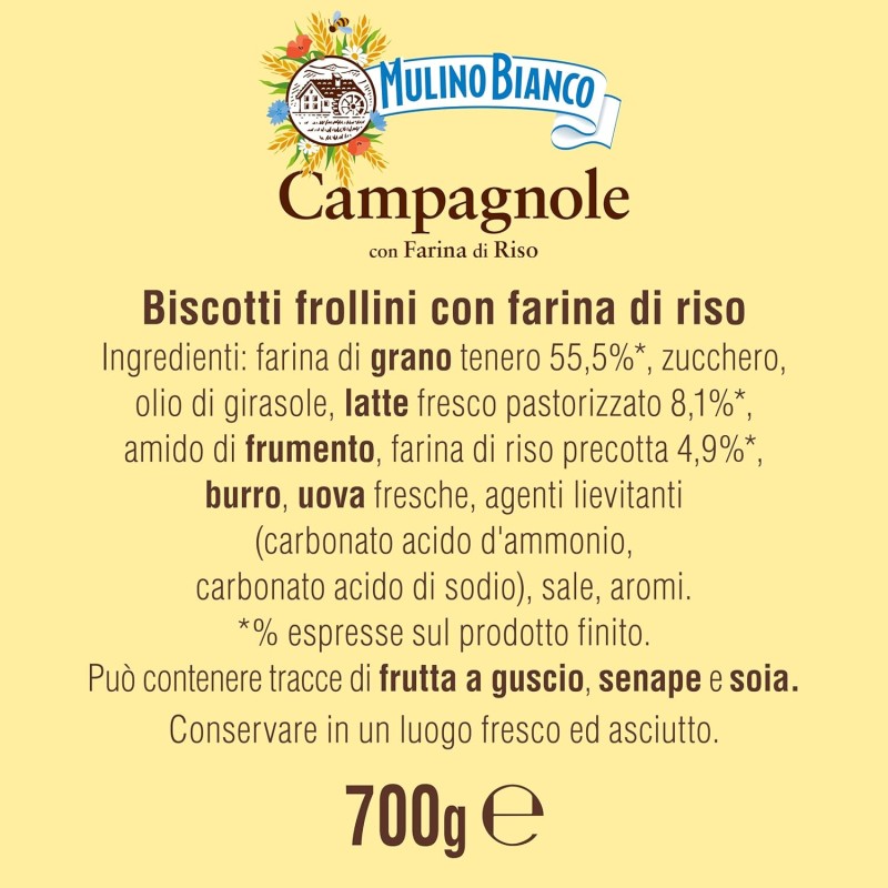 Mulino Bianco Biscotti Frollini Campagnole, Colazione Ricca di Gusto, 700g - 700 g (Confezione da 1)