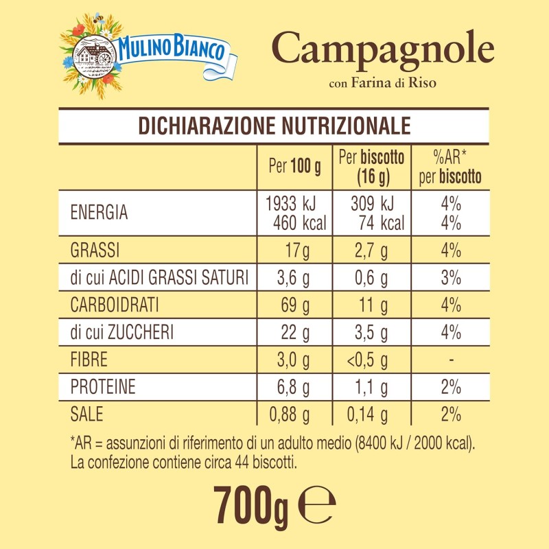 Mulino Bianco Biscotti Frollini Campagnole, Colazione Ricca di Gusto, 700g - 700 g (Confezione da 1)