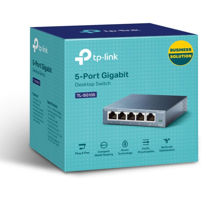 TP-Link TL-SG105 Switch 5 Porte Gigabit, 10/100/1000 Mbps, Plug & Play, 802.1p/DSCP QoS, IGMP Snooping, Involucro in Metallo Resistente, Installazione Facile, Tecnologia Green Ethernet, IEEE 802.3x TP-Link TL-SG105 Switch 5 Porte Gigabit, 10/100/1000 Mbps, Plug & Play, 802.1p/DSCP QoS, IGMP Snooping, Involucro in Metallo Resistente, Installazione Facile, Tecnologia Green Ethernet, IEEE 802.3x
