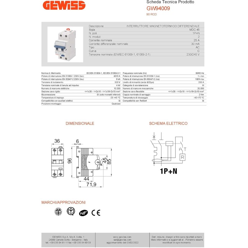 Gewiss Interruttore Magneto-Termico 32A, DIN Rail