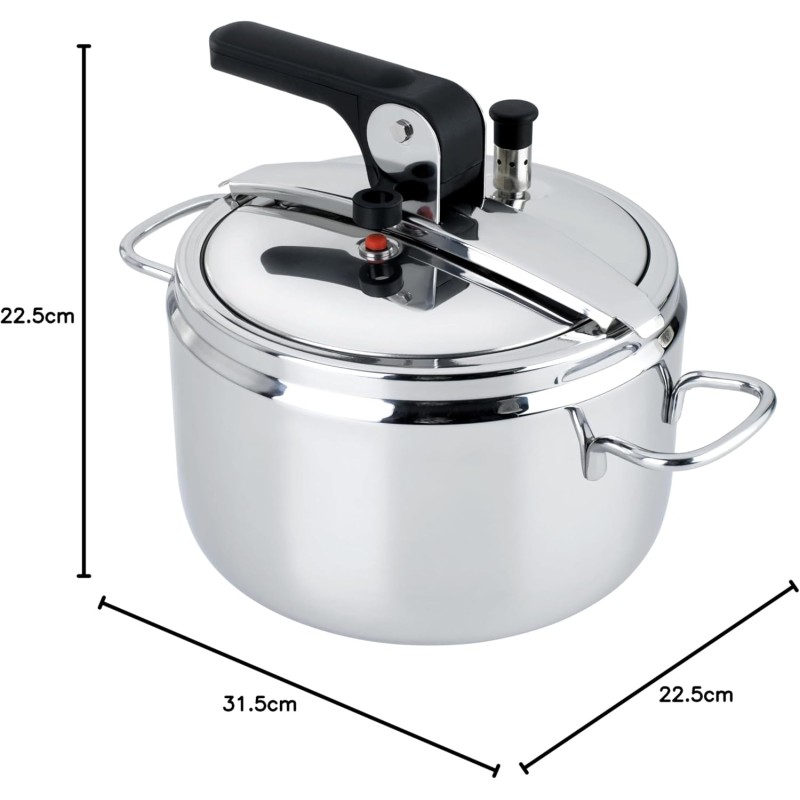 Barazzoni Pentola a Pressione Modello Basic, ø22cm, capacità 5lt, Induzione, Made in Italy, Acciaio Inox 18/10, Argento, 22 cm