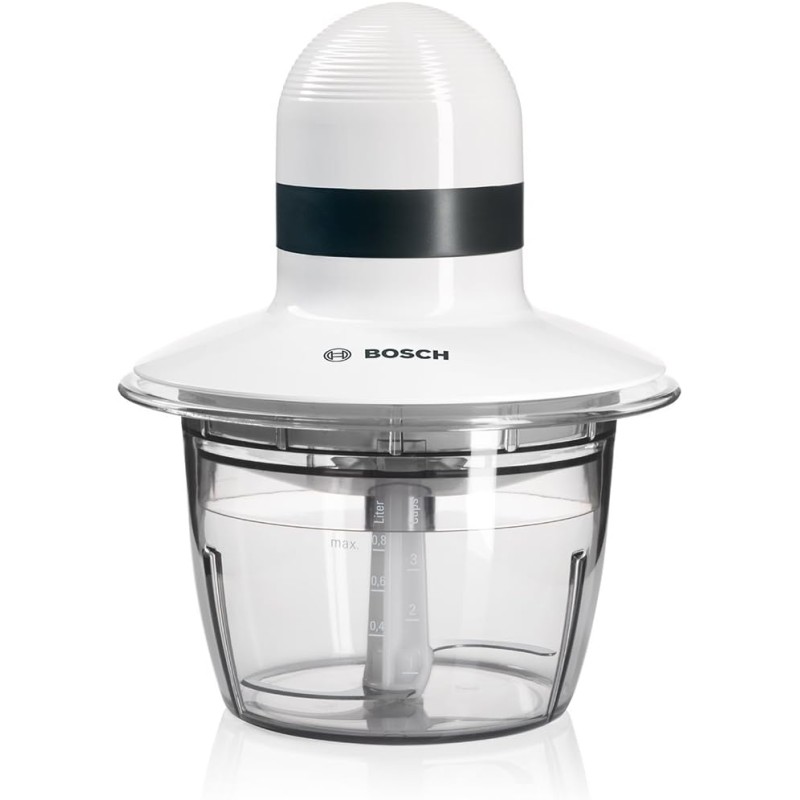 Bosch Tritatutto MMR08A1, 400W, Lame Acciaio Inox, Ciotola 800 ml Lavabile in Lavastoviglie, Contenitore Adatto al Microonde, Semplice da Usare, Bianco