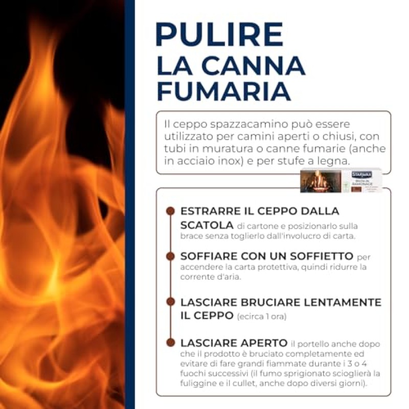 STARWAX – Ceppo Spazzacamino – Elimina Fuliggine e Catrame – Formula Brevettata – Inodore – Certificato Incluso – Per stufe e camini – Uso 1‑2 volte/anno – 1,1 kg