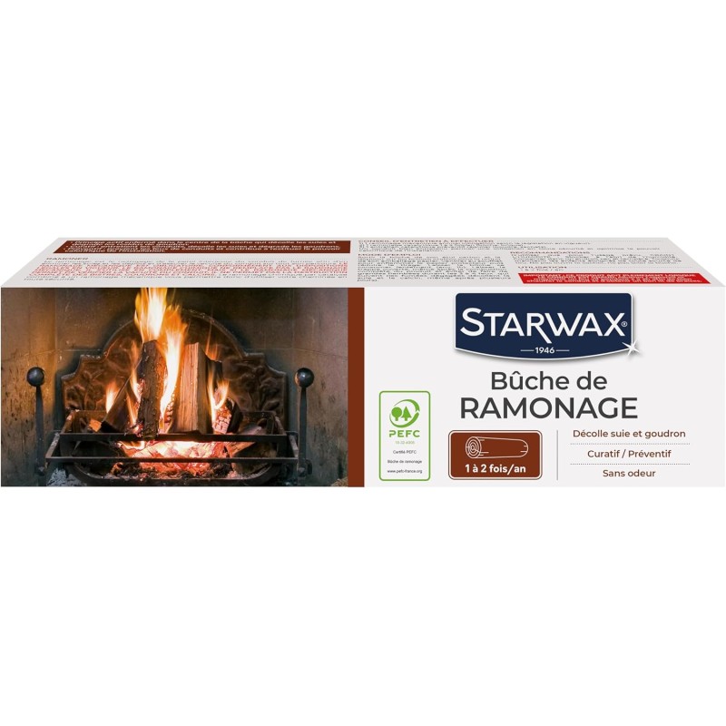 STARWAX – Ceppo Spazzacamino – Elimina Fuliggine e Catrame – Formula Brevettata – Inodore – Certificato Incluso – Per stufe e camini – Uso 1‑2 volte/anno – 1,1 kg