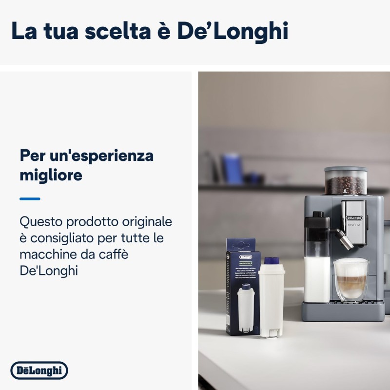 De'Longhi DLSC002 Filtro Addolcitore per Acqua Macchina Caffè Automatiche, Ricambio Filtro Macchina Caffè della Serie Ecam, Utile e facile da installare nel serbatoio dell'acqua, MADE IN ITALY