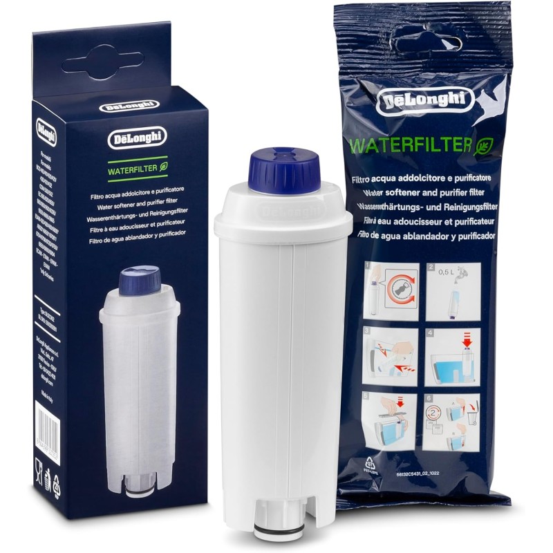 De'Longhi DLSC002 Filtro Addolcitore per Acqua Macchina Caffè Automatiche, Ricambio Filtro Macchina Caffè della Serie Ecam, Utile e facile da installare nel serbatoio dell'acqua, MADE IN ITALY