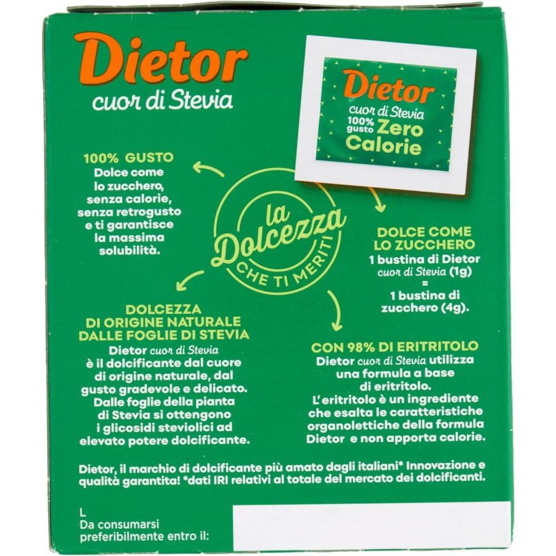 Dietor - MyDietor Cuor di Stevia Dolcificante Naturale con Estratto di Stevia 0 kcal, Senza Glutine - Astuccio da 30 Bustine - 1 unità (Confezione da 1) Dietor - MyDietor Cuor di Stevia Dolcificante Naturale con Estratto di Stevia 0 kcal, Senza Glutine - Astuccio da 30 Bustine - 1 unità (Confezione da 1)