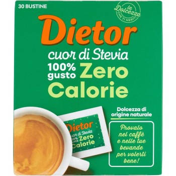 Dietor - MyDietor Cuor di Stevia Dolcificante Naturale con Estratto di Stevia 0 kcal, Senza Glutine - Astuccio da 30 Bustine - 1 unità (Confezione da 1)