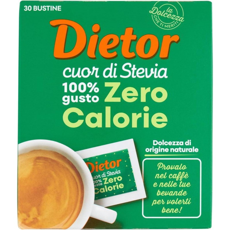 Dietor - MyDietor Cuor di Stevia Dolcificante Naturale con Estratto di Stevia 0 kcal, Senza Glutine - Astuccio da 30 Bustine - 1 unità (Confezione da 1) Dietor - MyDietor Cuor di Stevia Dolcificante Naturale con Estratto di Stevia 0 kcal, Senza Glutine - Astuccio da 30 Bustine - 1 unità (Confezione da 1)