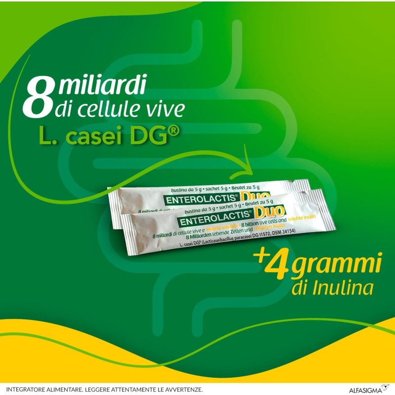 Enterolactis Duo, Integratore Alimentare di Fermenti Lattici Vivi L,Casei DG, 8 Miliardi di Cellule Vive, Con Fruttosio, Senza Glutine e Lattosio, 20 Bustine - 20 unità (Confezione da 1)